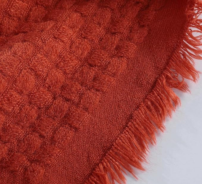 CREVENT 50"X60" Farmhouse Breathable Lightweight Spring Summer Fall Knit Throw Blanket for Couch Chair (Burnt Orange/Rust Brick Red - Waffle Christmas Red)