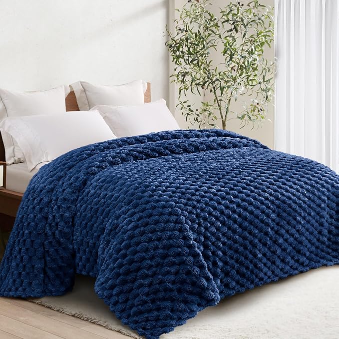 Whale Flotilla Soft Fleece Twin Size Bed Blanket 3D Jacquard, Navy Blue | Lightweight Coverlet Bedspread, Super Cozy Plush Fluffy Fuzzy All‑Season Decorative Blanket for Bed, Dorm Essentials, 60"x80"