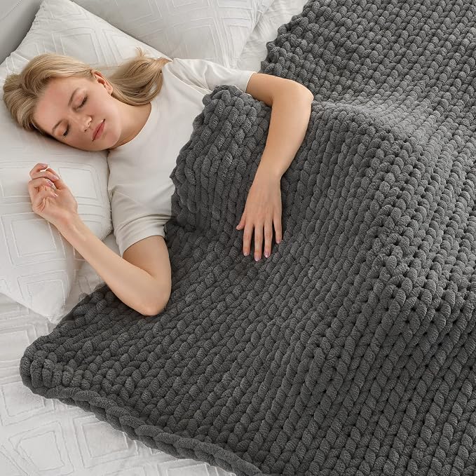 Maetoow Tighter Version Chenille Chunky Knit Blanket Throw,40×50,Dark Grey