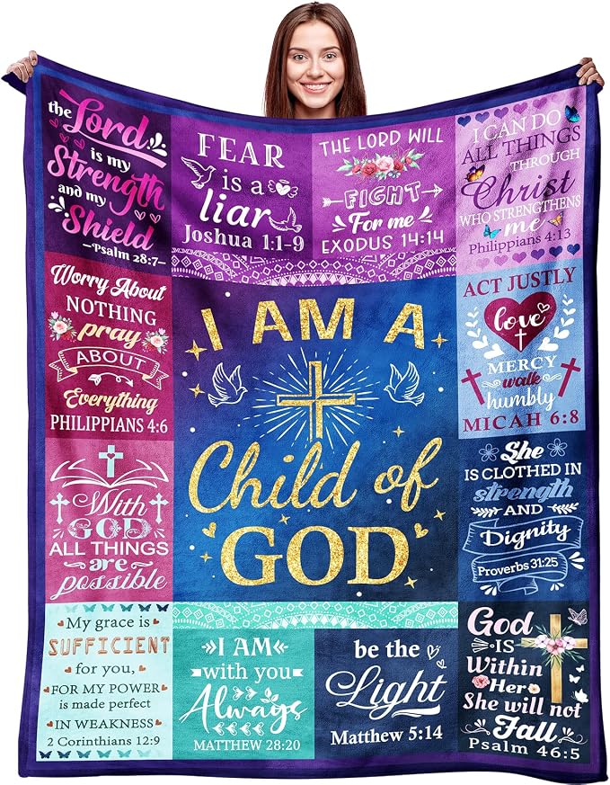 Christian Gifts for Women Blanket Inspirational Religious Soft Warm Flannel I Am a Child of God Blankets Throw Blanket Brithday Gifts Spiritual Gifts for Women Men 50"x40"