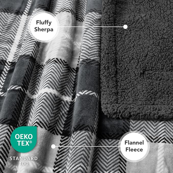 PetAmi Waterproof Dog Blanket for Medium Large Dog Pet, 60x40, Plaid Grey | 460 GSM Sherpa Fleece Reversible, Pee Proof Cat Throw, Furniture Protector Cover for Couch Bed Sofa Kennel, Washable, Large