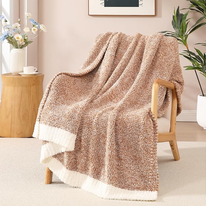 Soft Throw Blanket for Couch-Cozy Reversible Knitted Blankets | Lightweight Warm Fluffy Decor for Women, Mom, Her & Girls, Sofa, Chair, Bed, 50x60in, Cationic Dyeing Burnt Orange
