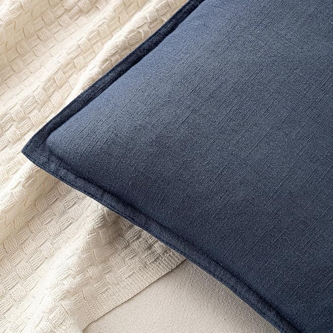 MIULEE Decorative Linen Euro Sham Pillow Covers 24x24 Indigo Blue | Boho Farmhouse Neutral Couch Throw Pillows for Bed, Pack of 2 Accent Coastal Modern Pillowcases, Sofa Livingroom Home Decor
