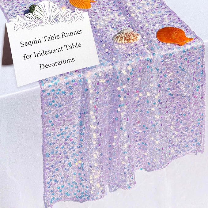 Purple Sequin Table Runner 10 Ft 1 Pack, Perfect for 6 - 8 Ft Tables, Iridescent Table Runner 120" x 17" 1 Pack for Wedding Baby Shower Birthday Decorations