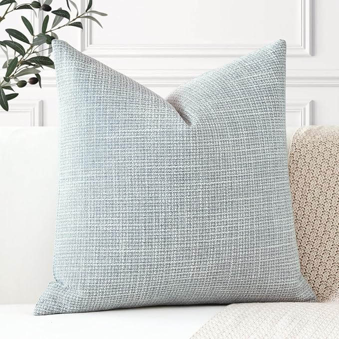 OTOSTAR Linen Throw Pillow Cover Set of 1 Decorative Square Pillowcases Cushion Covers 22x22 Inch for Home Decor Sofa Bedroom Car 55 x 55CM Blue Grey