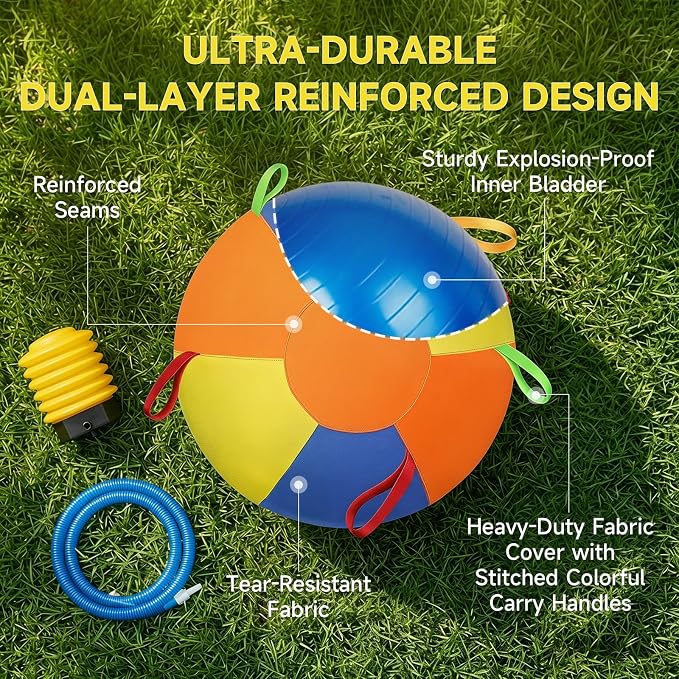 Herding Ball for Dogs, Inflatable Dog Ball for Outside Play, Calming Jumbo Ball for Dogs with Handles, Interactive Herding Toys for Border Collies, Australian Shepherds, Blue Heelers, Horses (22'')
