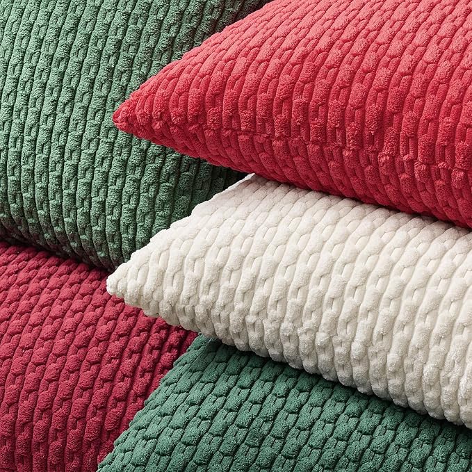 Kevin Textile Soft Corduroy 14"x24" Lumbar Pillow Cover 1 Pack, Burgundy | Boho Stripe Plush Corduroy Decorative Oblong Cushion Cover Modern Farmhouse Home Decor for Sofa Couch Bed Chair