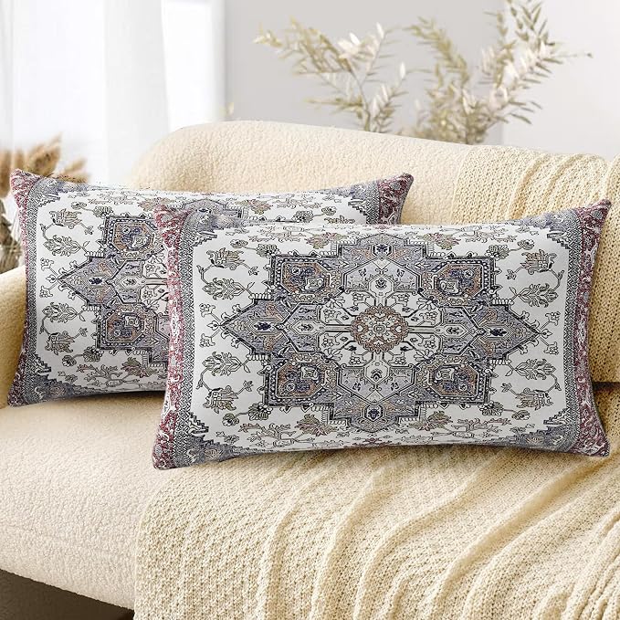 Boho Throw Pillow Covers 12x20 inch Set of 2,Soft Pillowcases Bohemia Carpet Printing Pattern Decorative Sofa Living Room Bed Rectangle Pillow Case Cushion Cover-Reddish Blue
