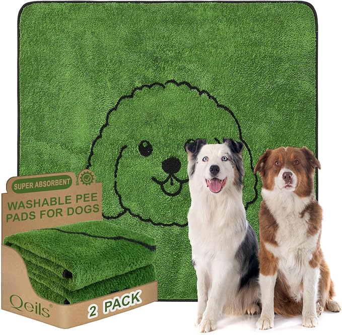 Reusable Puppy Pads , Washable Pee Pads for Dogs 48" x 48" 2 Pack | Super Absorbent & Leakproof Potty Training Pads, Plush Grass-Look With Non-Slip Backing For Crates, Playpens & Small Pets