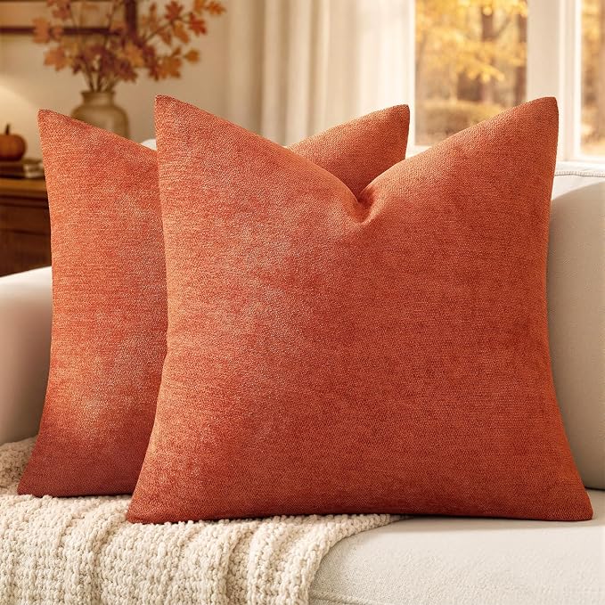 MIULEE Pack of 2 Burnt Orange Decorative Fall Pillow Covers 18x18 Inch | Soft Chenille Couch Autumn Throw Pillows Farmhouse Cushion Covers for Home Decor Sofa Bedroom Living Room