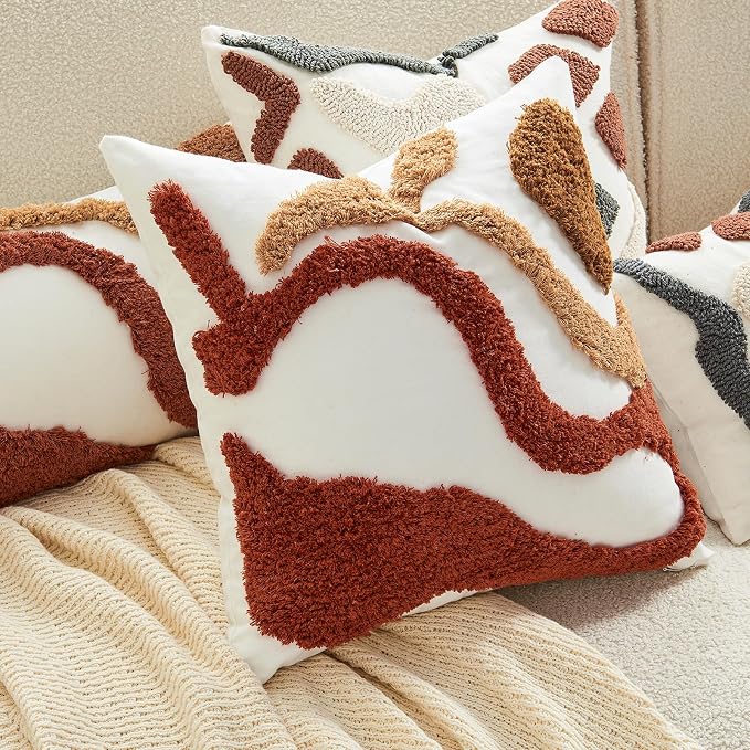 lifein 20x20 Pillow Covers-Throw Pillow Covers Boho Couch Pillows Embroidered Decorative Accent Pillows Mid Century Textured Pillowcases for Couch Sofa Living Room Bed Home Decor (Burnt Orange)