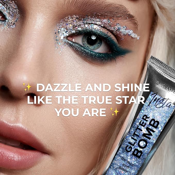 LAMEL Insta Glitter Bomb: Quick-Dry Holographic Face & Body Glitter Gel | Long-Lasting Shine & Effortless Removal | Perfect Face Glitter Makeup & Body, Hair Shimmer | Vegan & Cruelty Free -0.67 fl.oz