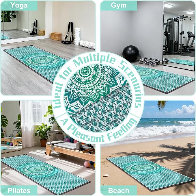 Yoga Towel,Absorbent Yoga Mat Towel for Hot Yoga Non Slip,Stylish Prints,Ideal for Workouts,Hot Yoga,Bikram,Pilates Equipment,72 x 27 in,Green Circle