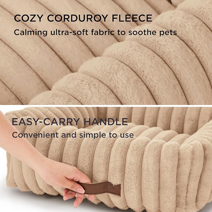 Bedsure ComfyFleece™ Dog Beds Large Sized Dog Washable，40in Sandy Beige | Furry Big Rectangle XL Pet Beds,Cute Aesthetic,Orthopedic Corduroy Fleece,Removable Zipper Cover,Non-Slip Bottom,Up To 75 Lbs