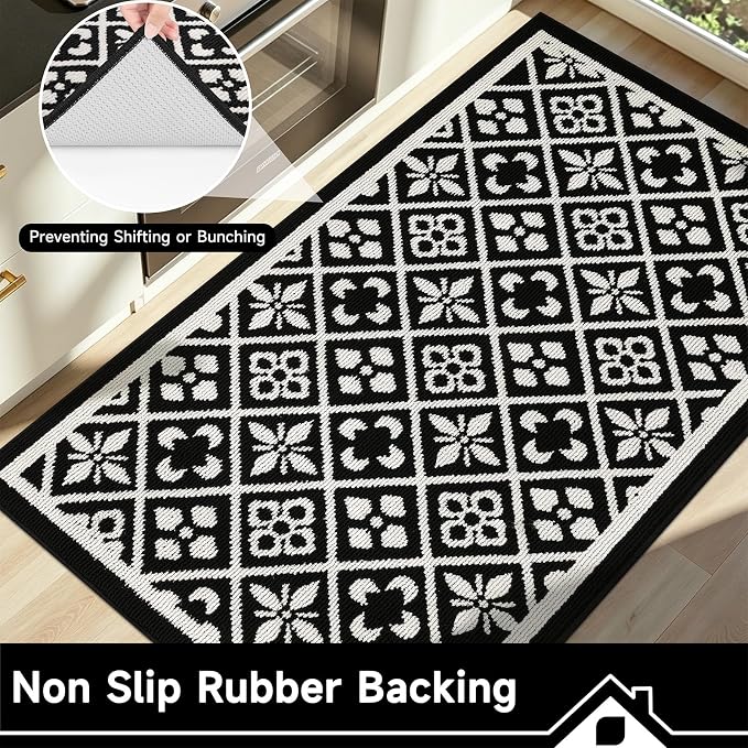 Ileading Entrance Door Mat 3'x5', Absorbent Dog Mats for Muddy Paws, Low-Profile Large Entryway Runner Rug with Non-Slip Backing, Machine Washable Inside Welcome Mat for Hallway,Kitchen(Black)