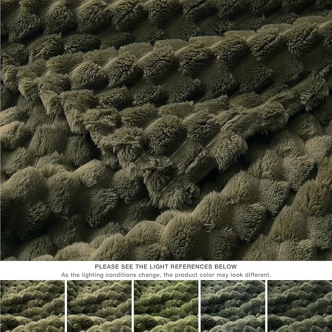 EXQ Home Fleece Blanket Throw XL for Couch or Bed - 3D Imitation Turtle Shell Jacquard Decorative Blankets - Cozy Soft Fuzzy Flannel Blanket Suitable for All Seasons(50"×70",Moss Green)