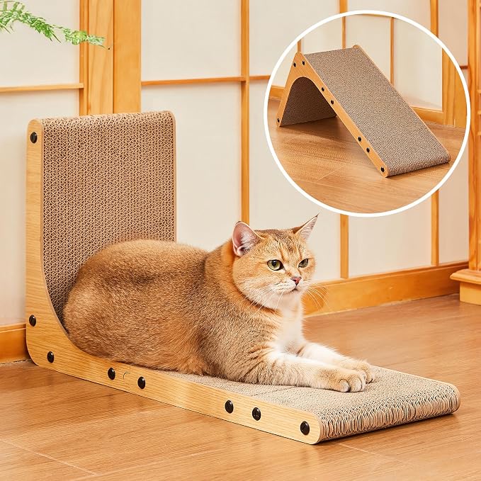 Cardboard Cat Scratcher, 23.6 Inch Cardboard Cat Scratching Post with Fuzzy Ball, Reversible Scratching Pad for Indoor Cats