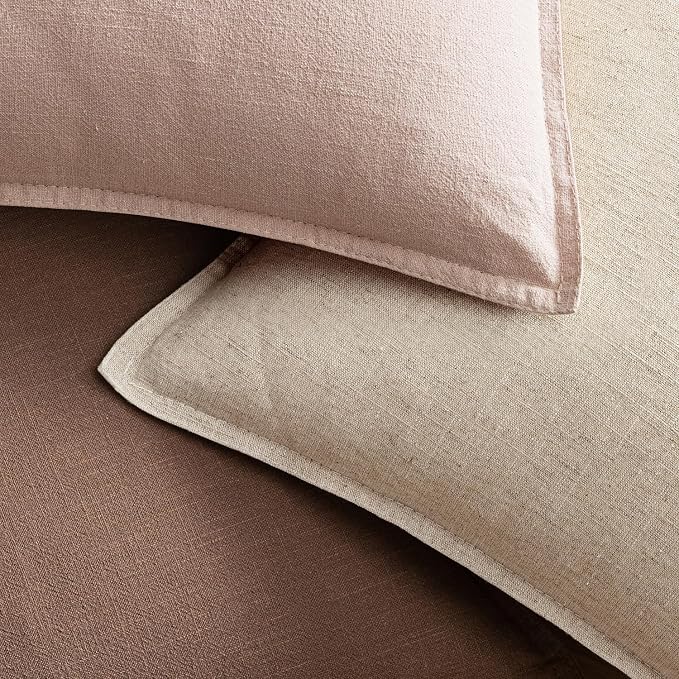 EMEMA Euro Sham Decorative Linen Throw Pillow Covers 24x24 Inch Pink | Boho Farmhouse Neutral Couch Throw Pillows for Bed Pack of 2 Accent Pillowcase Modern Sofa Cushion Livingroom Home Decor