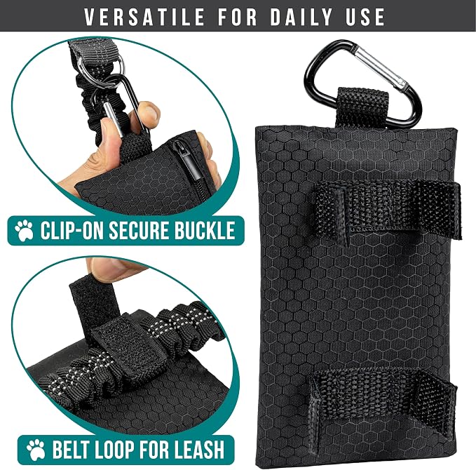 PetAmi Dog Poop Bag Holder for Leash, Pet Waste Bag Dispenser, Black