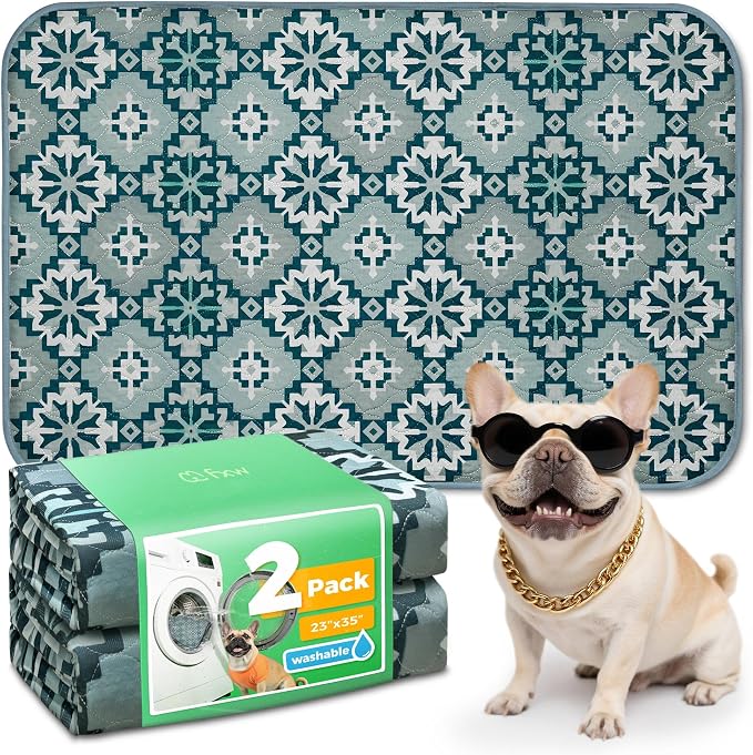 FXW Washable Pee Pads for Dogs, Super Absorbent, 23" x 35", 2 Packs | Machine washable, Non-slip backing