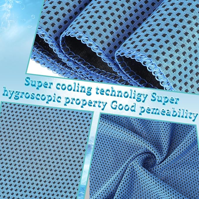 Honoson 10 Pcs Cooling Towels for Neck and Face, 47"x12" Sports Breathable Ice Towels Microfiber Chilly Sweat Rags with Portable Bottle for Gym Golf Athletes Yoga Workout Hot Weather (Dark Blue)