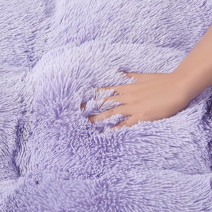 EHEYCIGA Fluffy Dog Crate Bed for Small Dogs, Plush Crate Pad, Purple | Calming Anti Anxiety Small Dog Bed, Washable Soft Warm Faux Fur Crate Mat with Non-Slip Bottom