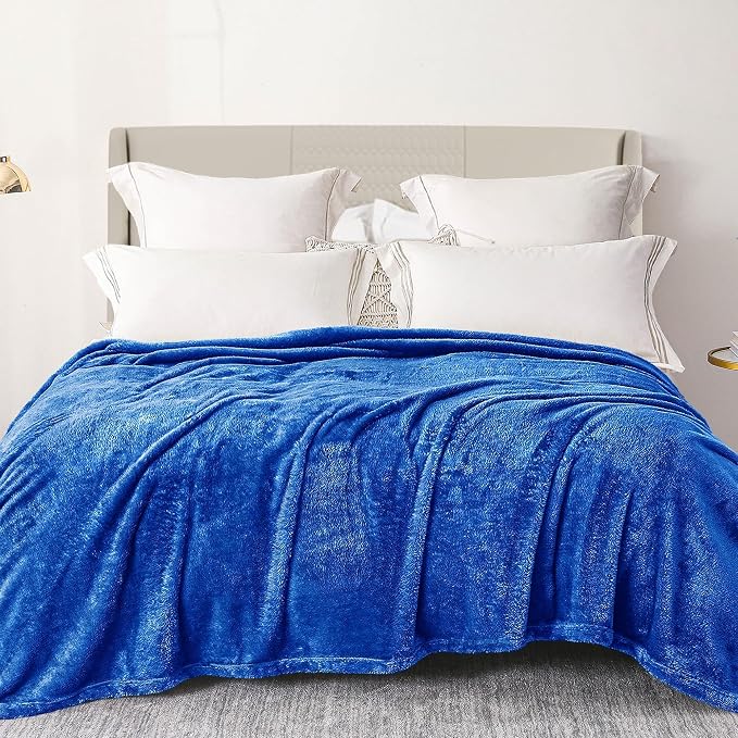 Exclusivo Mezcla Fuzzy Plush Fleece Bed Blanket Queen Size, Cobalt Blue | 90x90 Inches, Super Soft and Cozy Bed Blanket, Fluffy Decorative Bedding for Livingroom, Bedroom, All Season