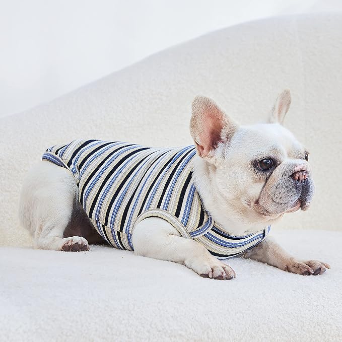 Dog Shirts Vest Cotton Striped T-Shirt, Sleeveless Stretchy Pet Clothes for Small Dogs, 2-Pack Soft Breathable Puppy Tank Top Cat Tee (XX-Large, Blue,Yellow)