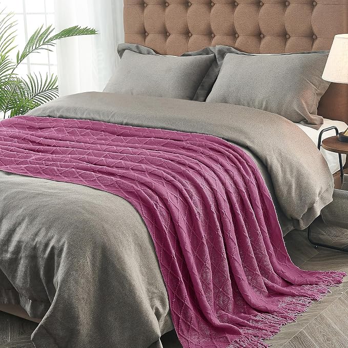 inhand Dusk Knitted Throw Blanket for Couch and Bed, 50"x60" | Gifts for Mom from Daughter Son, Soft Lightweight with Tassel, Farmhouse Warm Decorative Blanket for Women, Cozy Knit