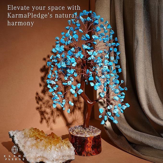 Crystal Tree of Life Birthday Gifts for Women, Men, Handmade Home Decor, Office, Room Decoration, Turquoise Reiki Healing Crystal Chakra Tree for Money, Good Luck Gifts for Her, Mom & Dad