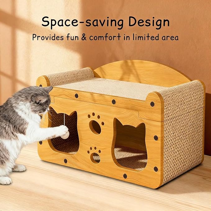 3-in-1 Scratcher Cat House – Save Your Furniture Combines Play Cave, Cozy Bed & Scratching Pad. Durable Cardboard, Reduces Stress. Ideal for Indoor Cats Who Love to Scratch, Play & Nap (MD-CAT1)