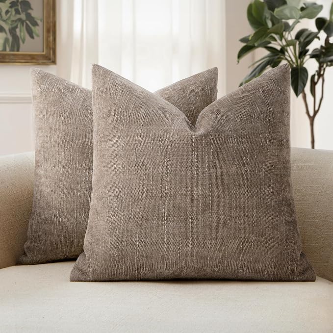 MIULEE Textured Chenille Throw Pillow Covers 22x22 Inch Light Taupe | Pack of 2 Decorative Soft Throw Pillows, Solid Textured Cushion Covers, Modern Home Decor for Couch Sofa Bedroom Living Room