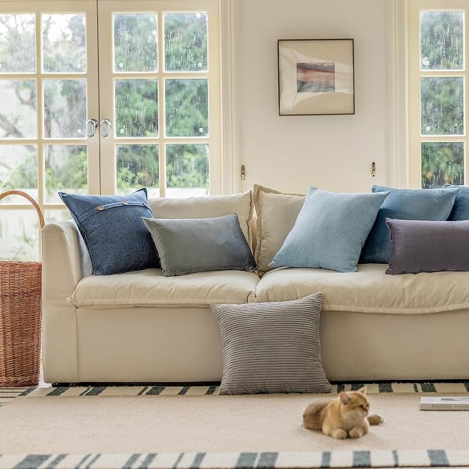 Home Brilliant Striped Velvet Cushion Cover for Chair Supersoft Handmade Decorative Pillowcase, Light Grey, 18"x18"(45cm)