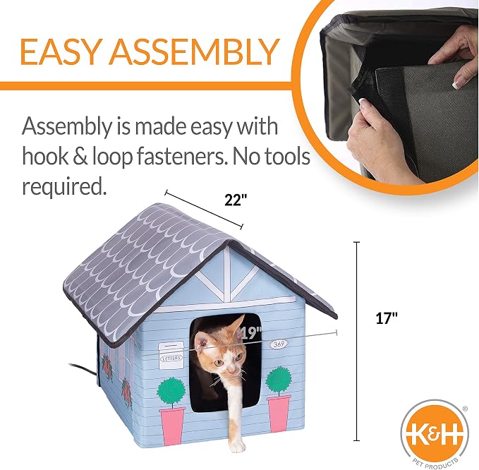 K&H Heated Cat House, Outdoor Kitty Shelter, Safety Listed, 20W, Cottage | Heated Cat House for Outside, Weatherproof Shelter for Ferals, Insulated with Smart Thermostat, 2 Doors, Waterproof Bed