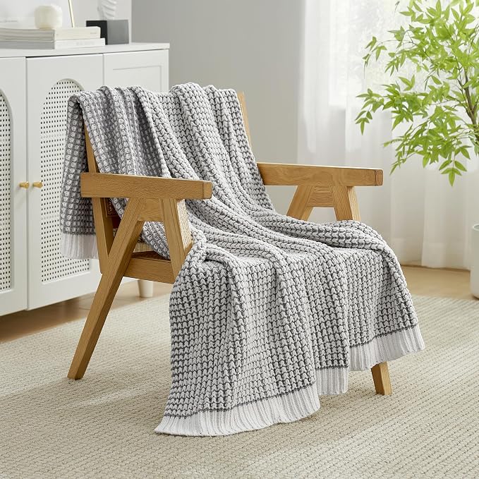 Knit Throw Blanket, Soft Chenille Cozy Breathable Pineapple Chunky Decorative Blanket for Couch, Bed & Sofa, French-Inspired Lightweight Warm Gift for Women, Gray, 60"x80"