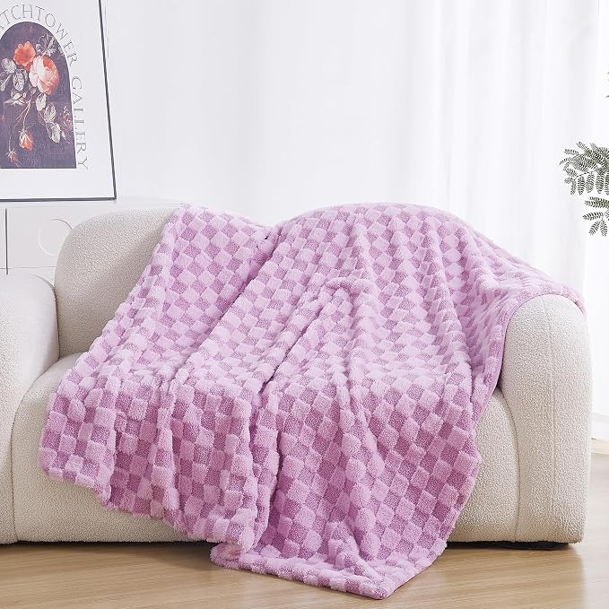 Luxury 3D Checkered Throw Blanket Reversible Thick Warm Blankets for Couch | Soft Velvet Flannel Fuzzy Plush Gift for Women