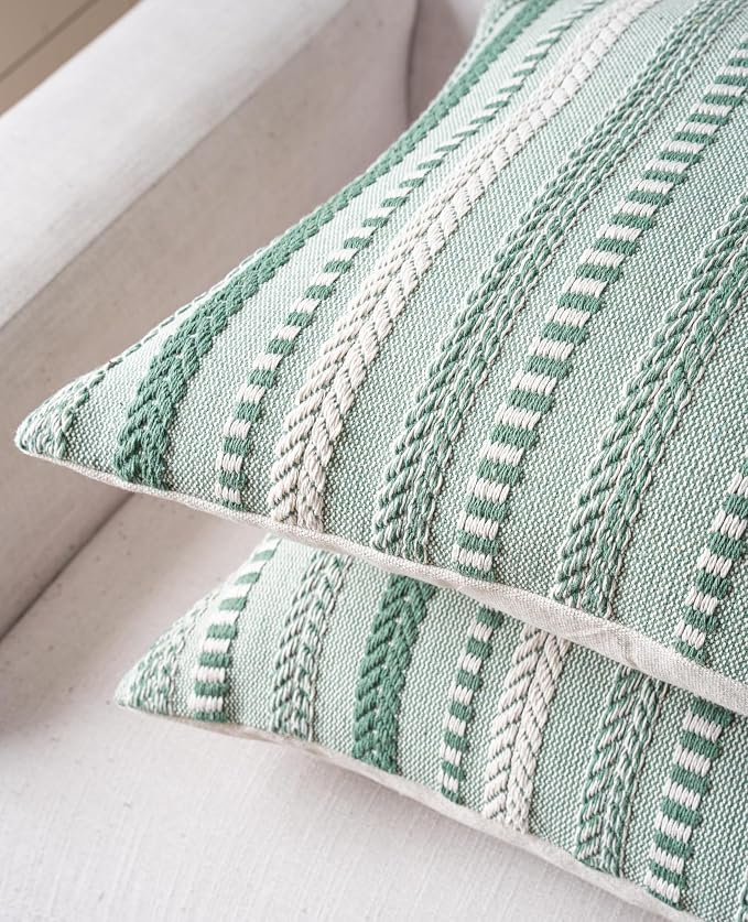 Cethom Boho Throw Pillow Covers 22x22 Inch Set of 2, Farmhouse Decorative Couch Pillow Cases, Light Green Accent Pillows of Bed, Sofa Bedroom Living Room Home Decor Cushion Cover