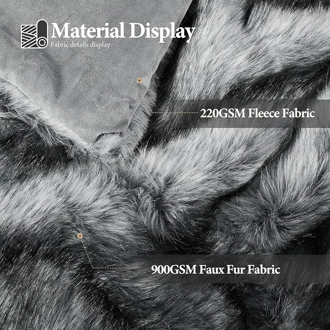 Luxury 1000GSM Faux Fur Throw Blanket, Super Thick Warm Cozy Heavy Blankets for Couch Bed Sofa, Plush Fuzzy Elegant Winter Reversible Mink Blanket for Living Room Bedroom 60‘’x80‘’, GreyBlack