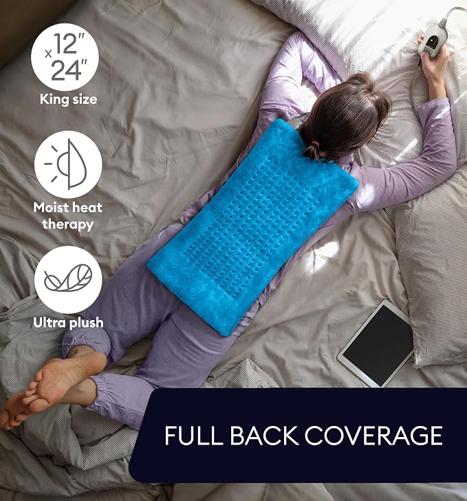GENIANI Electric Heating Pad for Back Pain & Cramps Relief, Electric Throw, Self Care Gifts for Women, Heating Pad for Neck & Shoulder, Machine Washable Microplush, Auto Shut Off (12×24", Aqua Blue)