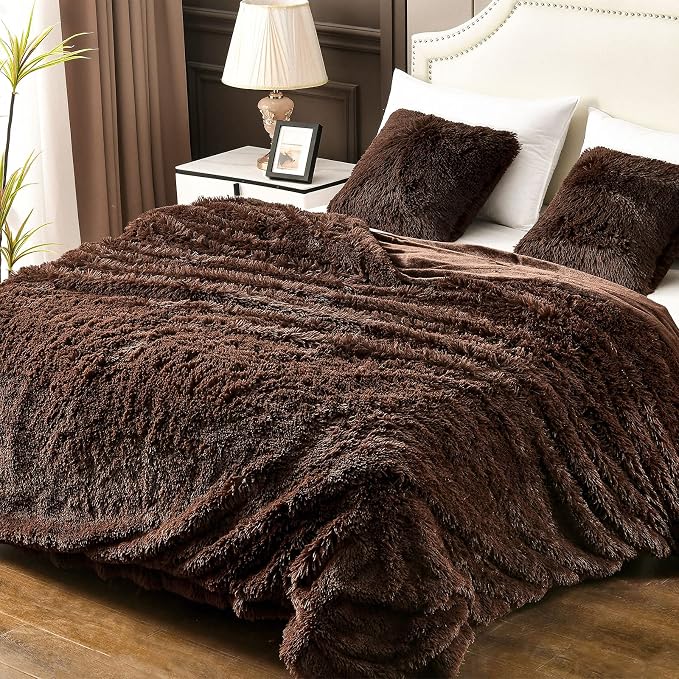YUSOKI Long Faux Fur Twin Size Blanket, Brown, 60" x 80" | Ultra Soft, Lightweight for All Season Use, stays fluffy after repeated washes, Perfect Gifts, Machine Washable