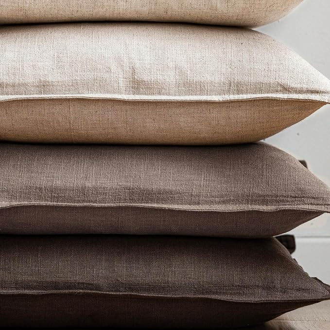 Foindtower Pack of 2, Decorative Linen Solid Throw Pillow Covers Accent Lumbar Cushion Case Boho Farmhouse Pillowcase for Chair Couch Sofa Bedroom Living Room Home Decor 12x20 Inch Light Coffee