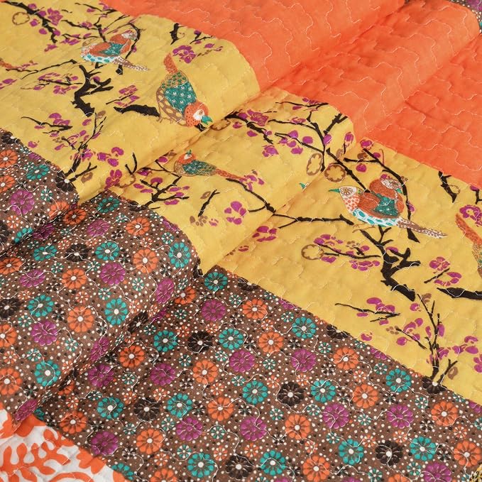 Lush Decor Royal Empire Reversible Cotton Throw Blanket, 50" W x 60" L, Tangerine - Throw Blankets for Bed - Couch Blanket - Boho Throw Blanket for Couch