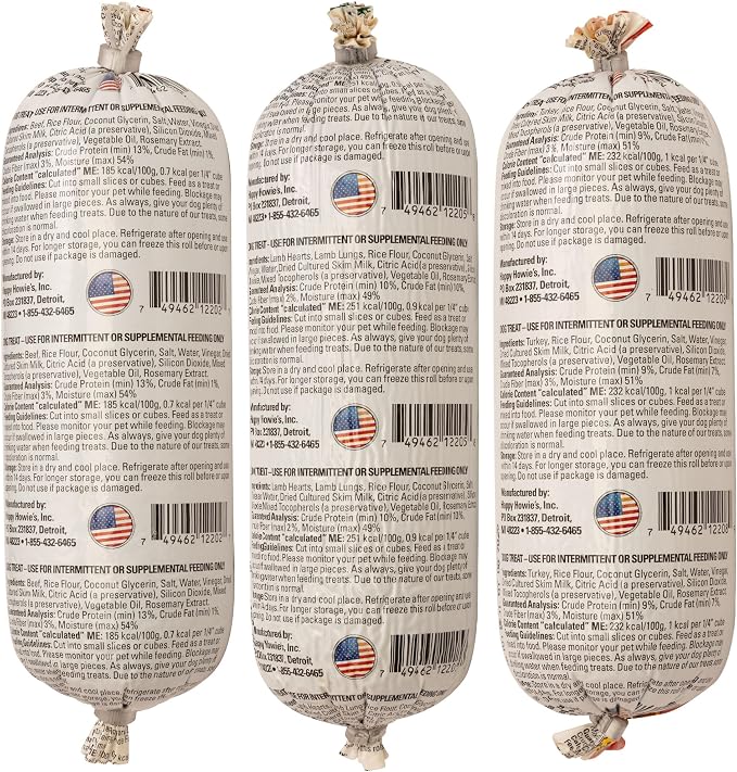 Happy Howie's Soft Meat Roll Treat, Beef, Lamb, Turkey, 12 Oz (Pack of 3)