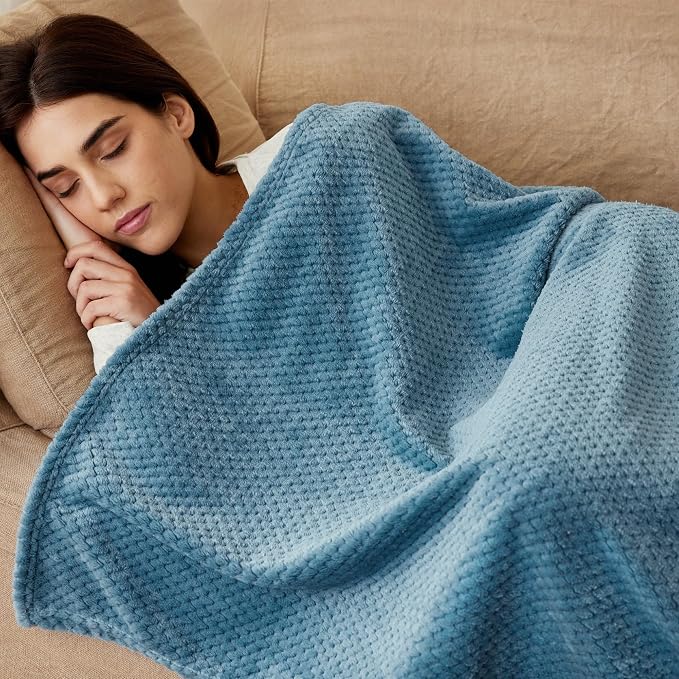 Exclusivo Mezcla Large Waffle Fleece Throw Blanket for Couch, Slate Blue | Lightweight Soft Blanket for Sofa, Bed, Living Room, Plush Fluffy Throw for Home Decor, Travel, All Season, 50x70 Inches