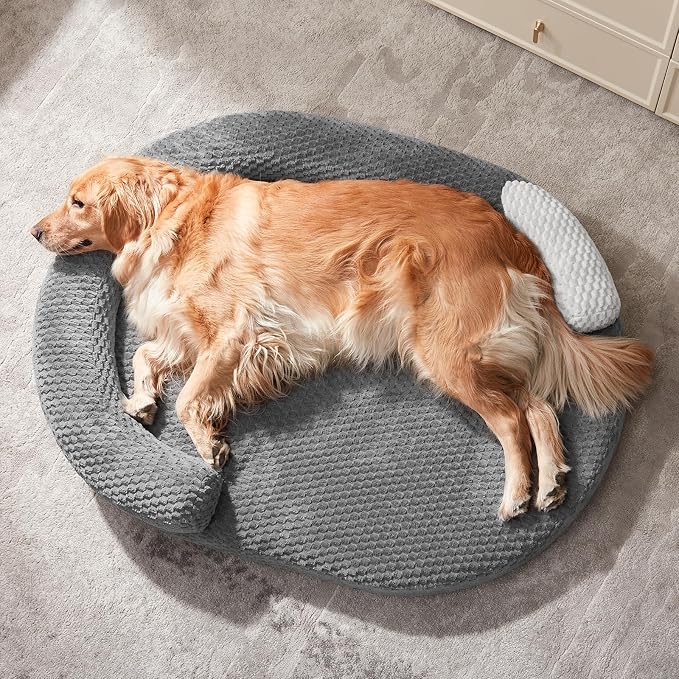 JOEJOY XL Orthopedic Dog Beds Large Sized Dog, Extra Large Washable Waterproof Oval Dog Bed with Removable Cover, Egg-Crate Foam Pet Bed with Bolster & Non-Skid Bottom, Dark Grey, 42''x32''