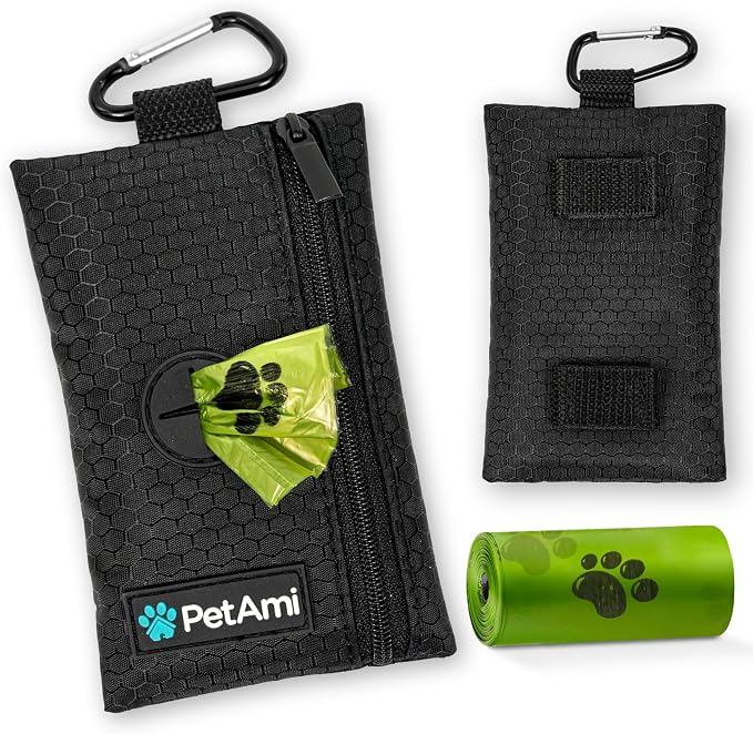 PetAmi Dog Poop Bag Holder for Leash, Pet Waste Bag Dispenser, Black