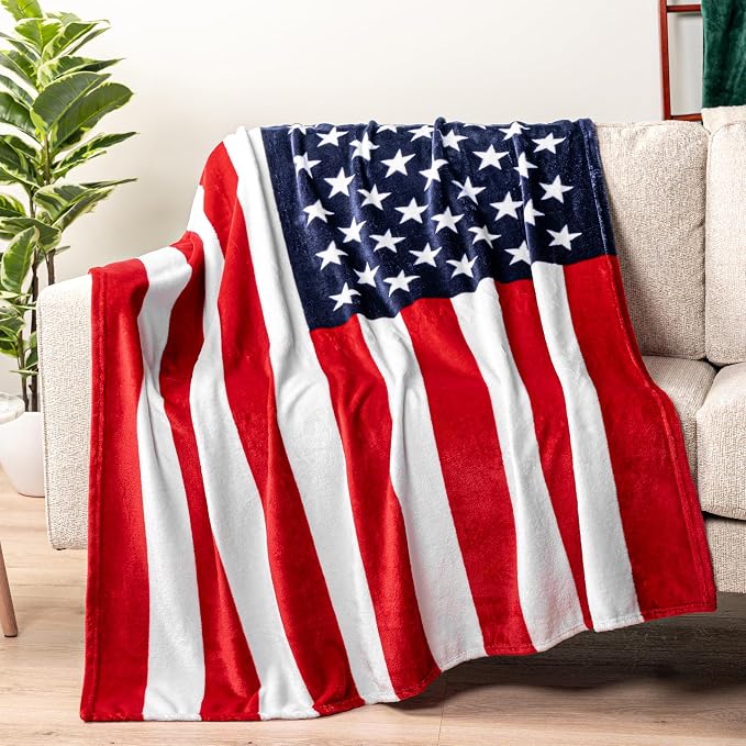 PAVILIA Patriotic Blanket - American National Flag Throw Blanket for Sofa Couch Bed, Soft Microfiber Fleece Reversible, USA Military Veteran July 4th Gift - 50 x 60 Inches
