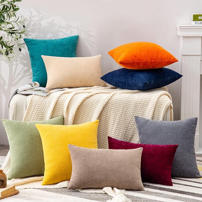 GAWAMAY Decorative Square Throw Pillow Covers 18"x18" Inch Set of 2, Super Soft Chenille Pillows Farmhouse Fall Pillowcase for Living Room Bedroom Sofa Couch Cushion Cover Grey 45x45cm (No Insert)