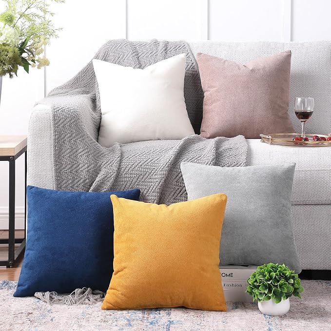 BEEY Throw Pillows with Inserts Included, 16x16 Inches Sofa Square Throw Pillows for Sofa Couch, A Pack of 2 Polyester Decorative Pillow Covers with Inserts for Living Room, Bedroom, Office (Flaxen)