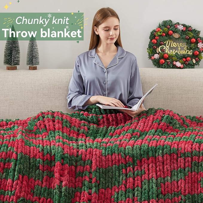 Negwoo Chunky Knit Throw Blanket, Knitted Throw Chenille Yarn, 50"*60" | Soft Thick Cable Knitted Blankets, Handmade Big Thick Blanket, Machine Washable Cute Comfy Blanket for Home Decor, X stripe